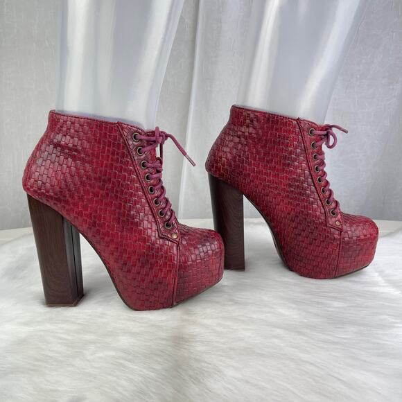 Vintage Brand Dark Red Faux Leather Platform High Heel Ankle Boots Size 6 - Picture 2 of 16